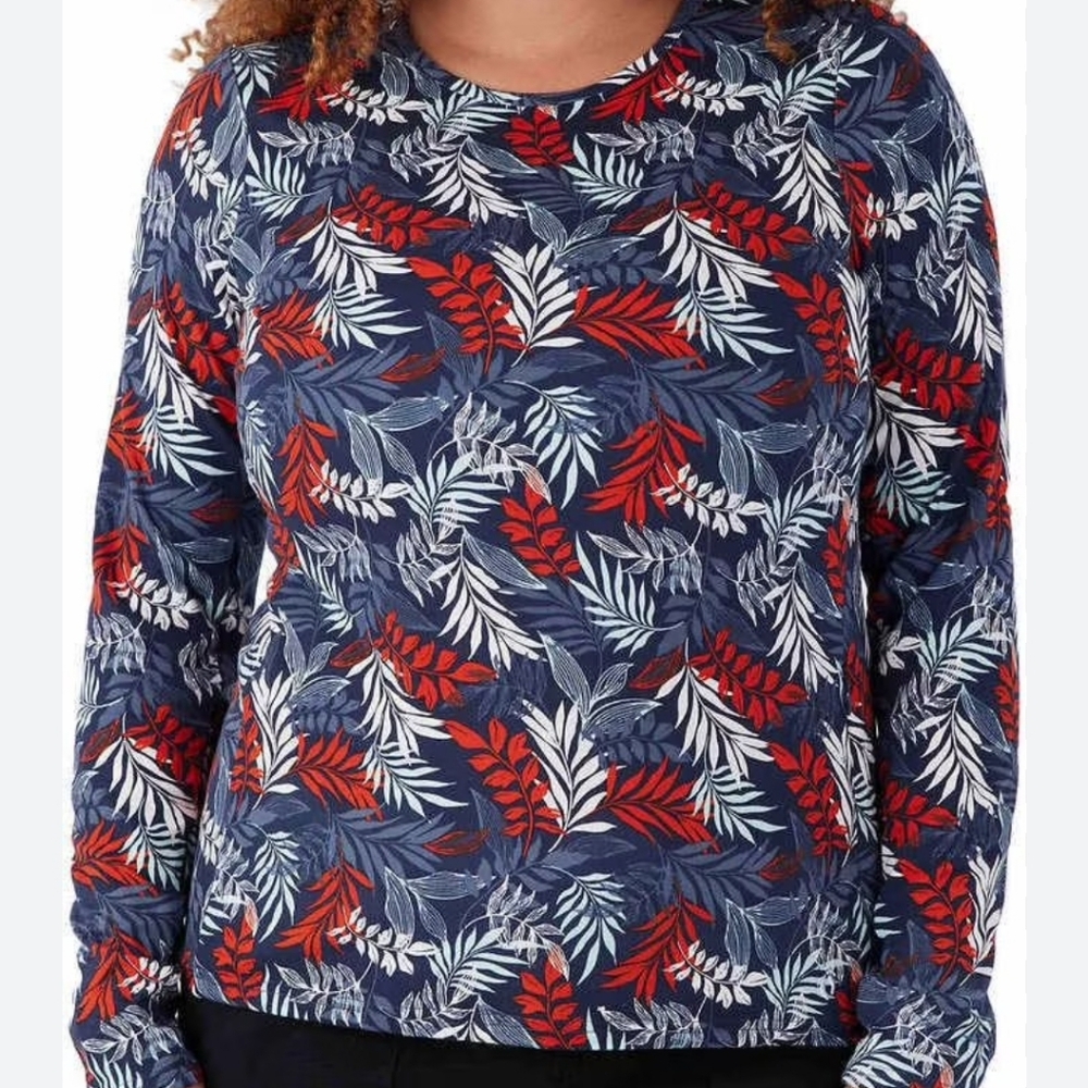Hang Ten Blue and Red Leaf Pattern Long Sleeve Top - Picture 2 of 2